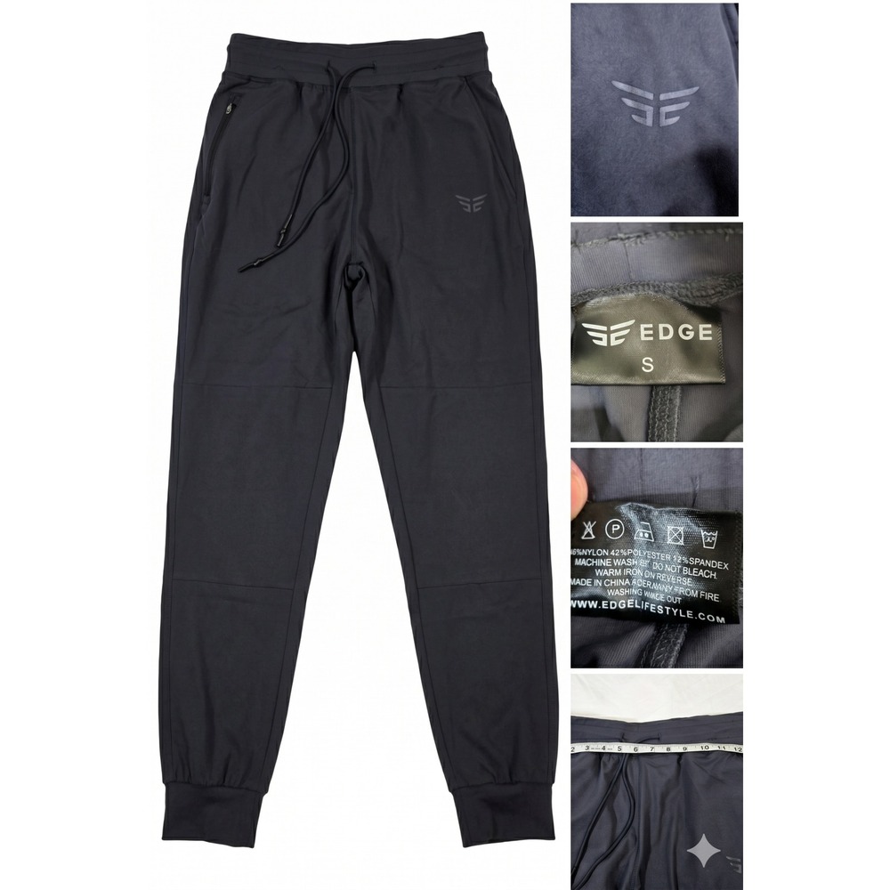 Edge Lifestyle Mens‎ Small Black Technical Stretch Jogger Tapered Gym Pants S